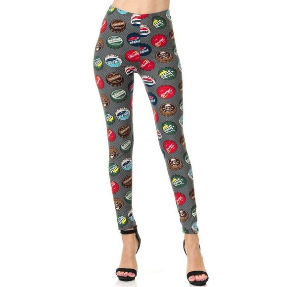 Plus Size Buttery Soft Groovy Bottlecap Womens Leggings‎ - Picture 1 of 6